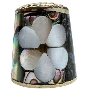 Vintage Thimble With Mother Of Pearl & Abalone Inlay Floral Design 1 inch
